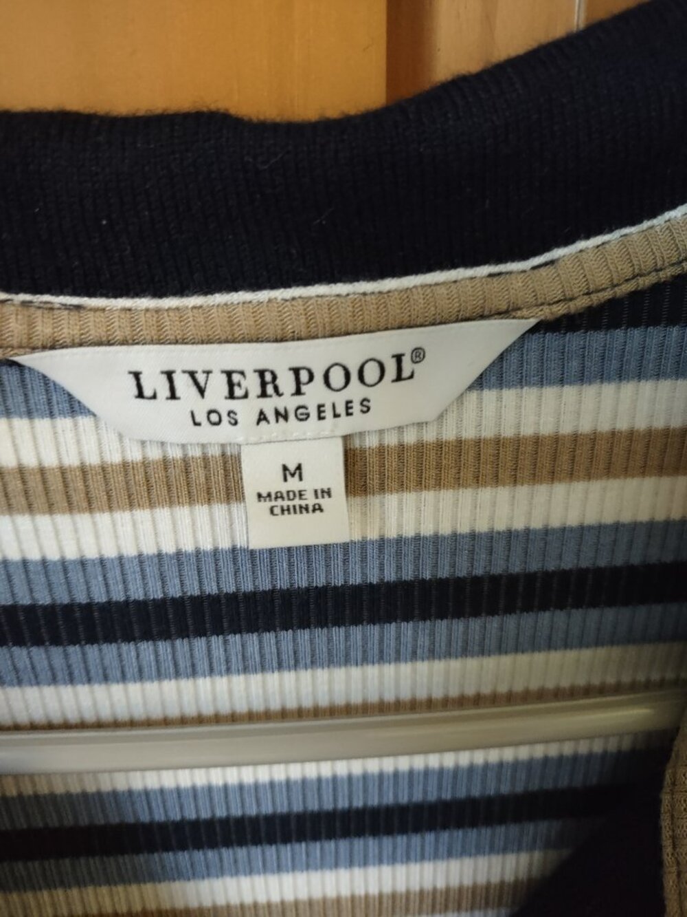 Liverpool Los Angeles Striped Ribbed Polo Shirt Blue Women's M - Picture 2 of 5